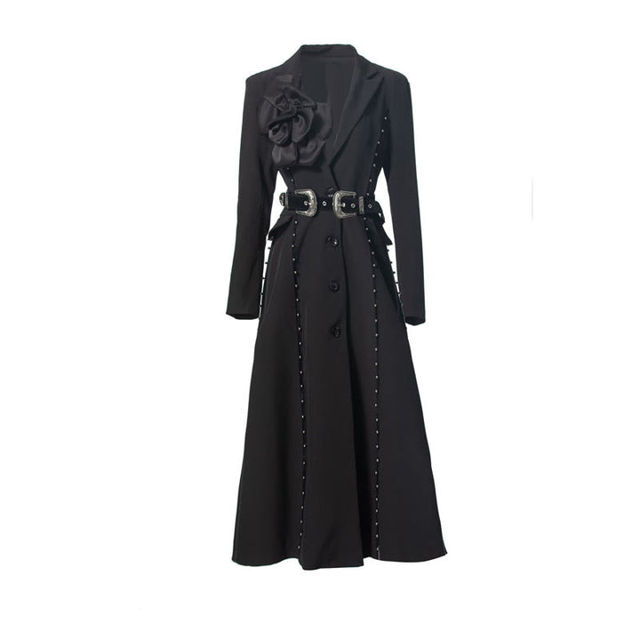 long sleeve blazer maxi dress with statement belt – MONARCH