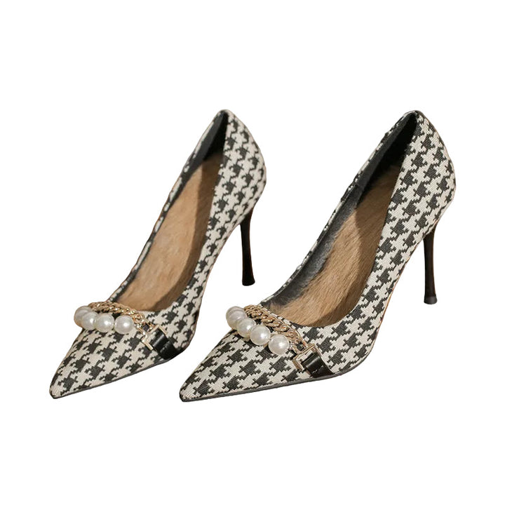 houndstooth pearl chain heels – PARIS