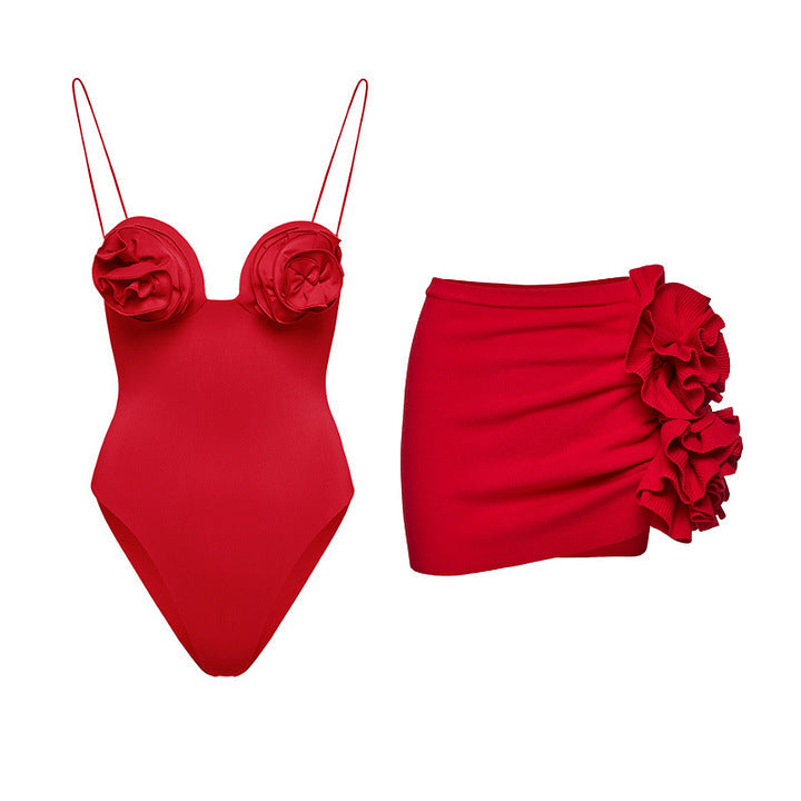 rose appliqué strap bodysuit with ruffle mini skirt – SMSMA