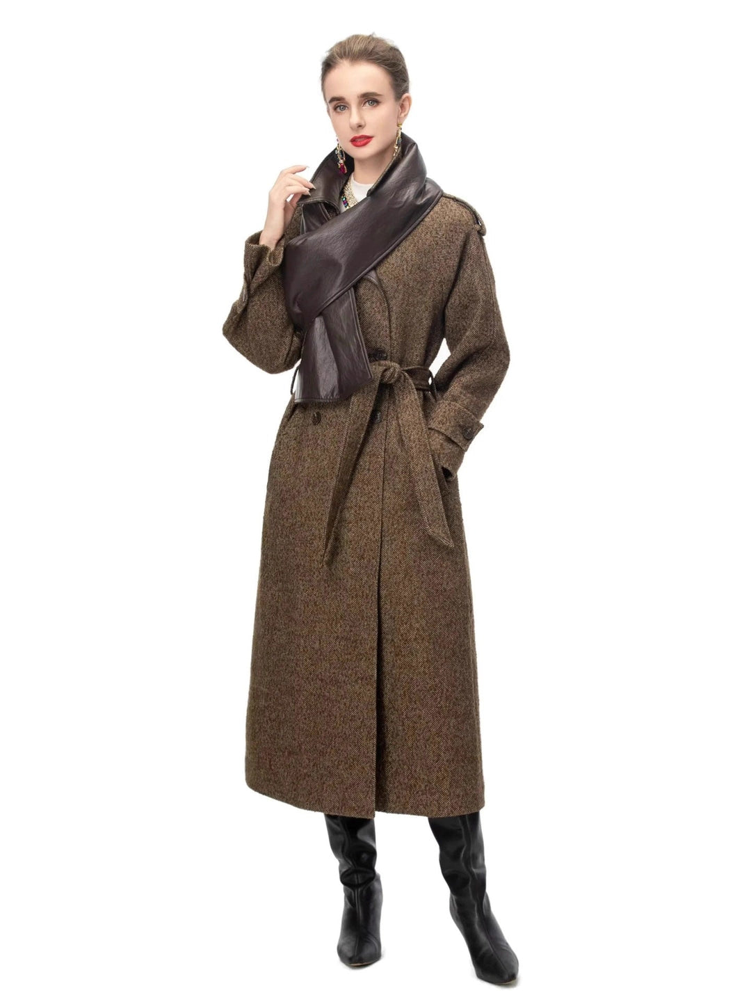 belted wool blend long coat with classic lapel – BRUNELLA
