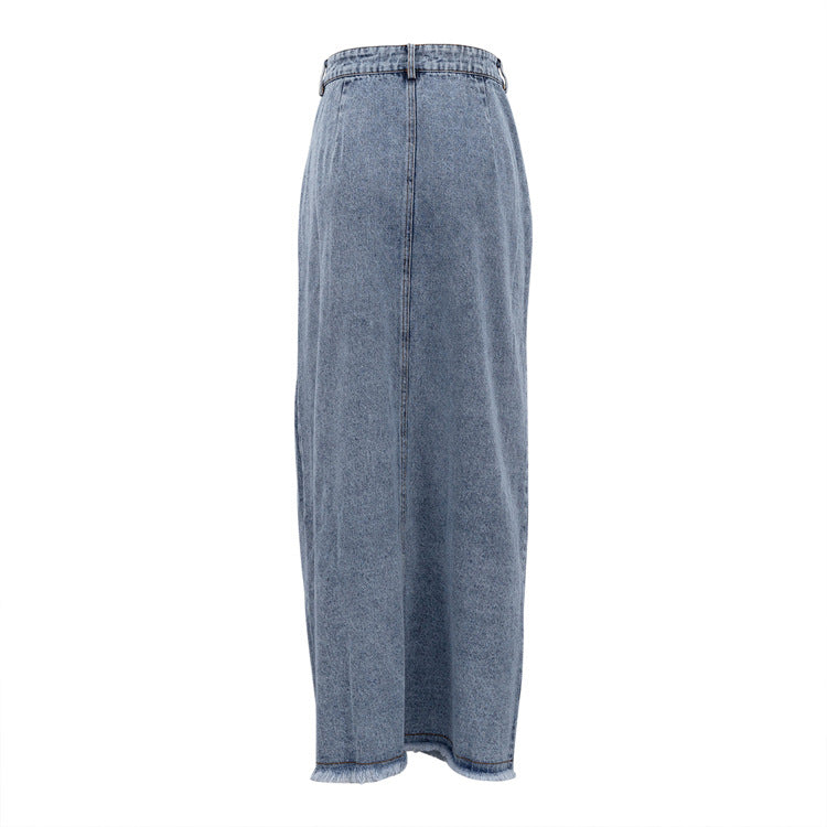 Blue Denim Front-Slit Maxi Skirt – ELVIRA