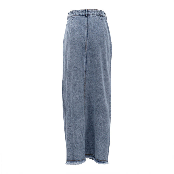Blue Denim Front-Slit Maxi Skirt – ELVIRA