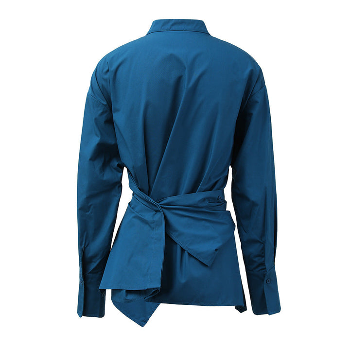 long sleeve wrap blouse with asymmetrical hem – AZURA