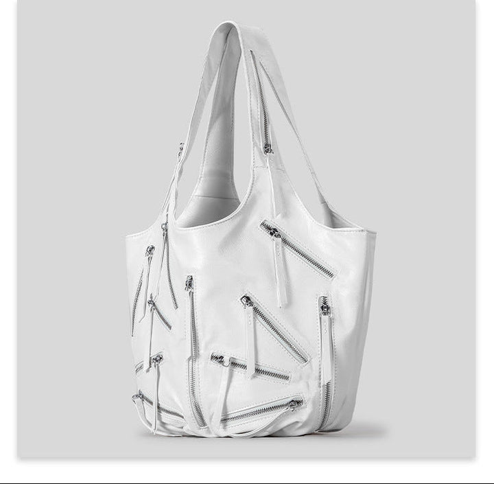 slouchy shoulder bag with multi-zipper details – EDGE