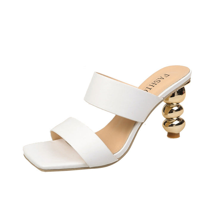 double strap square toe mule with sculpted metallic heel – NOVA