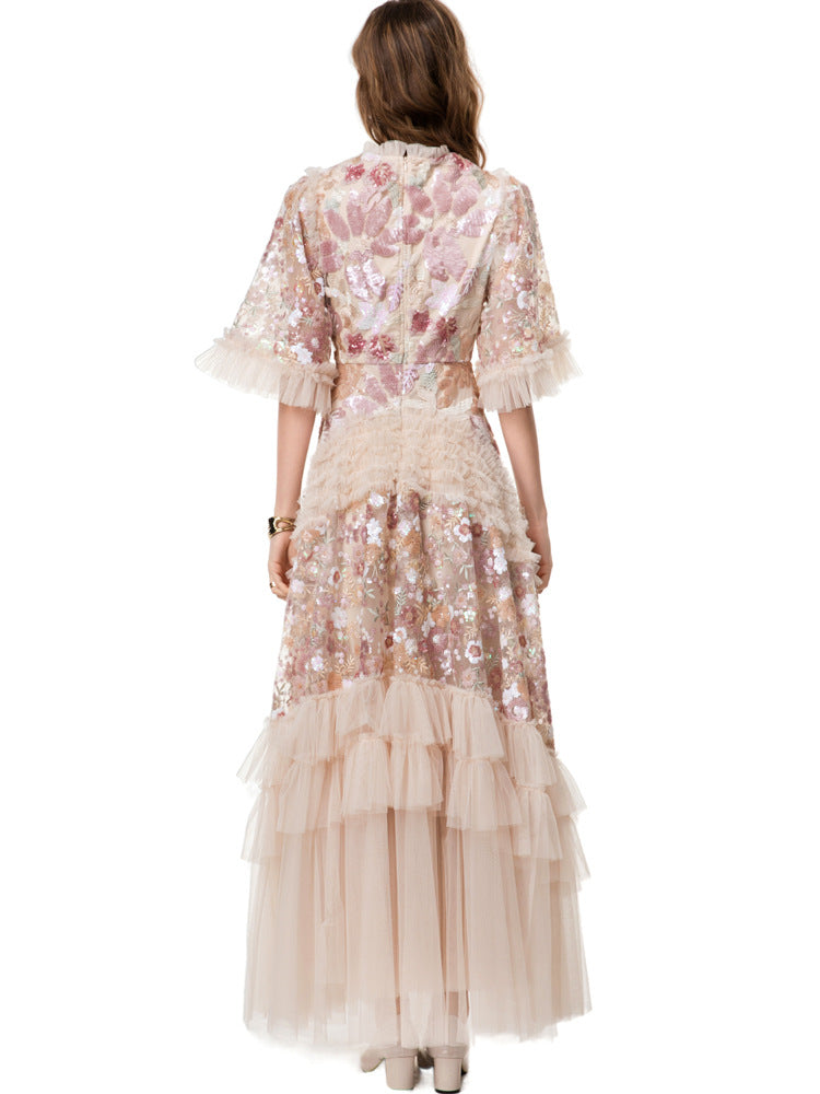 embroidered tulle midi dress with layered ruffles – BLUSHÉ