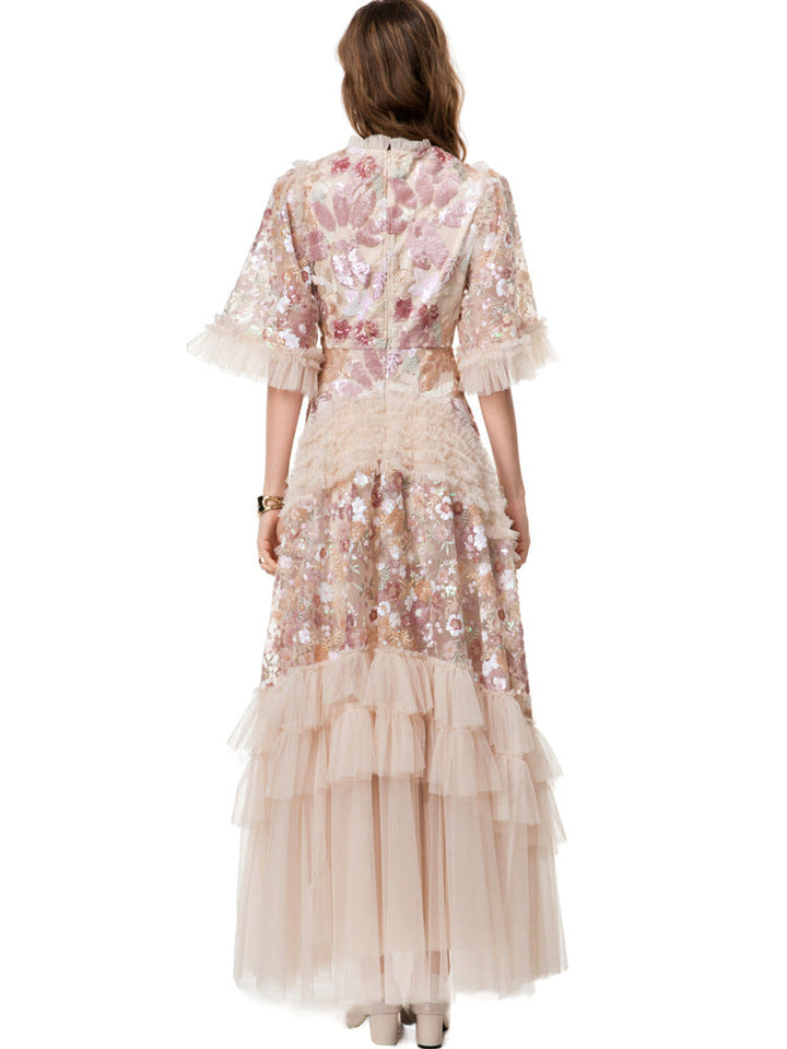 embroidered tulle midi dress with layered ruffles – BLUSHÉ