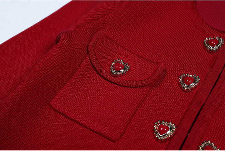 two-piece knit set with heart-shaped button accents – AMELIEV