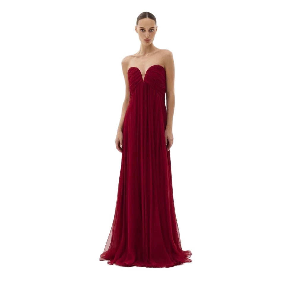 strapless chiffon gown with flowing cape - AURORVA