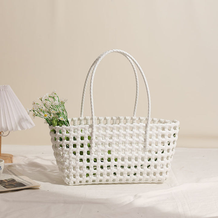 Woven black tote bag with braided handles - Qilna