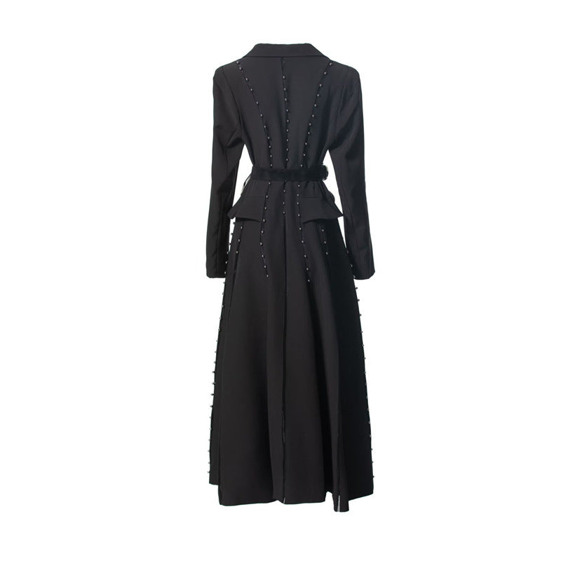 long sleeve blazer maxi dress with statement belt – MONARCH