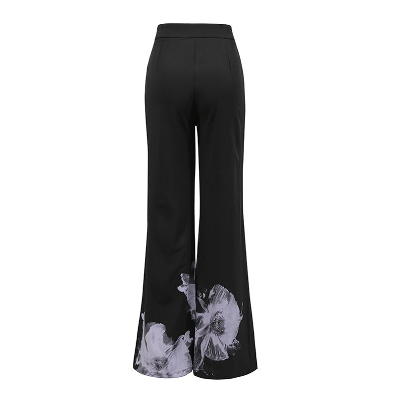 tailored blazer and wide-leg pants set with floral print – NOIRWO
