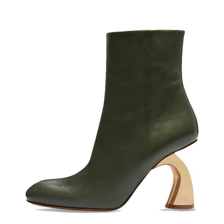 Architectural Heel Ankle Boots – OLIVE