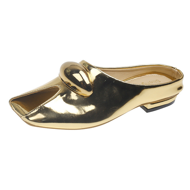 square-toe leopard mule with gold dome accent – SAVANNA