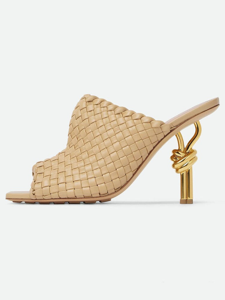 Gold Sculptural Heel Mule Sandals – NUDE