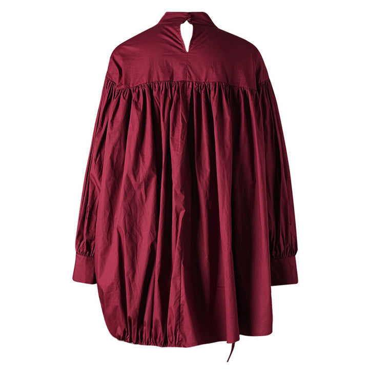 long sleeve ruched high-neck blouse with drawstring detail – RUBINA