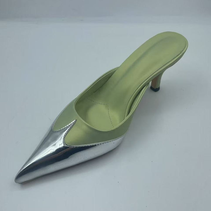 Silver Tip Satin Mule Heels - Modern