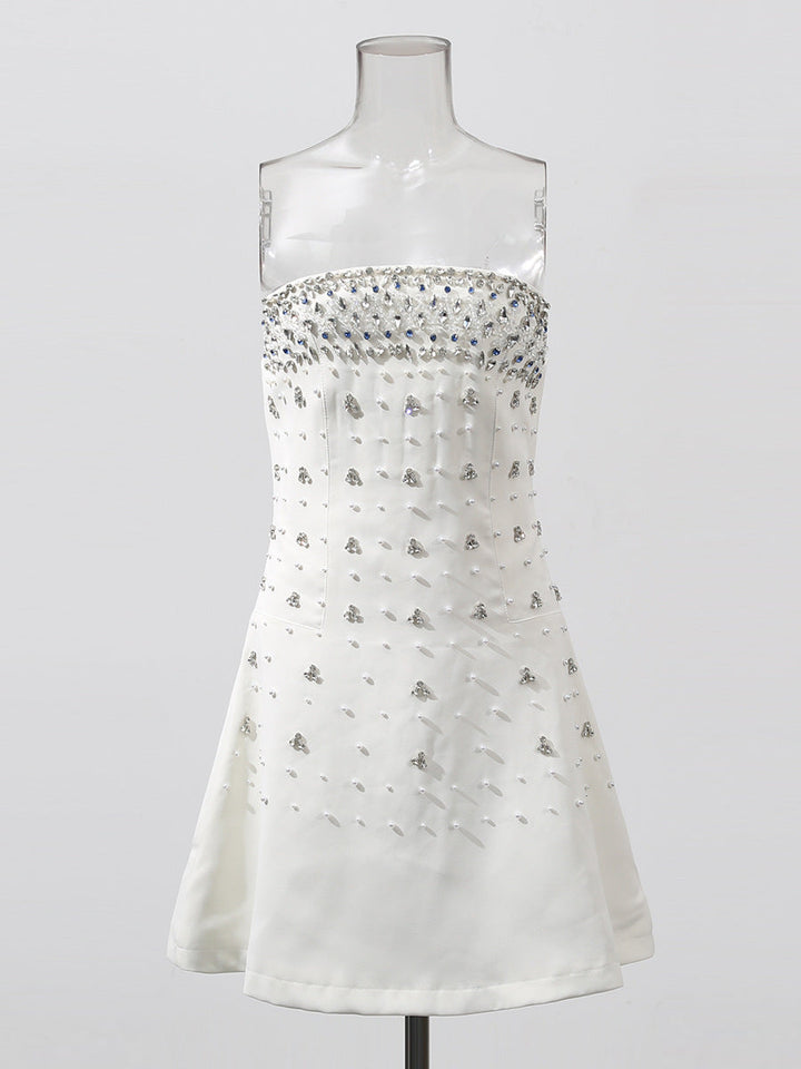 strapless embellished mini dress with crystal neckline – ABDALLUH