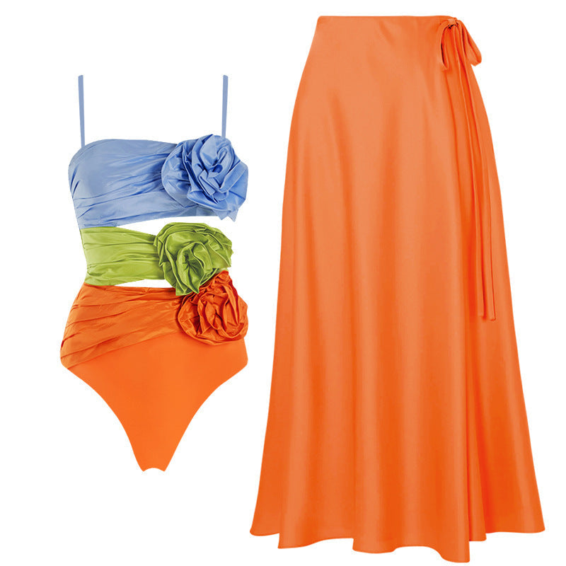 colorblock floral one-piece with wrap maxi skirt – SUNSET