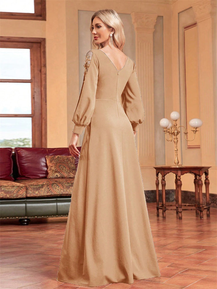 chiffon-sleeve evening gown with beaded waist – ODD- MIDNIGHT POISE