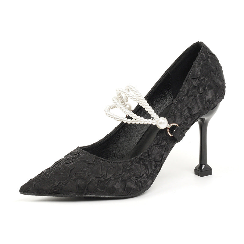 Pearl Strap Lace Stiletto Heels - Elegance