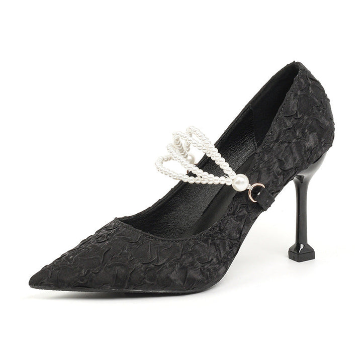 Pearl Strap Lace Stiletto Heels - Elegance