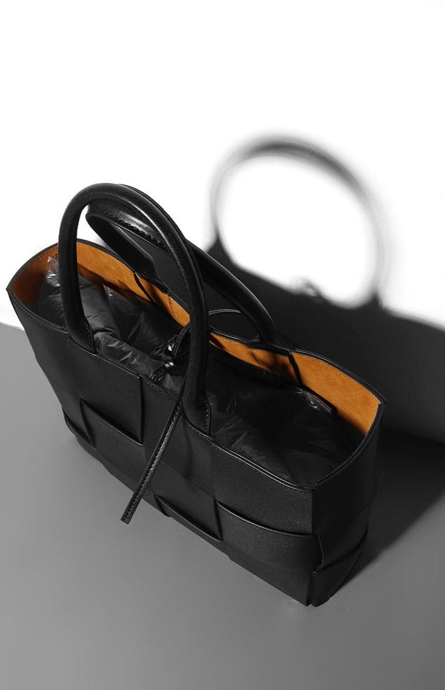 woven leather tote bag with top handles - Abirah