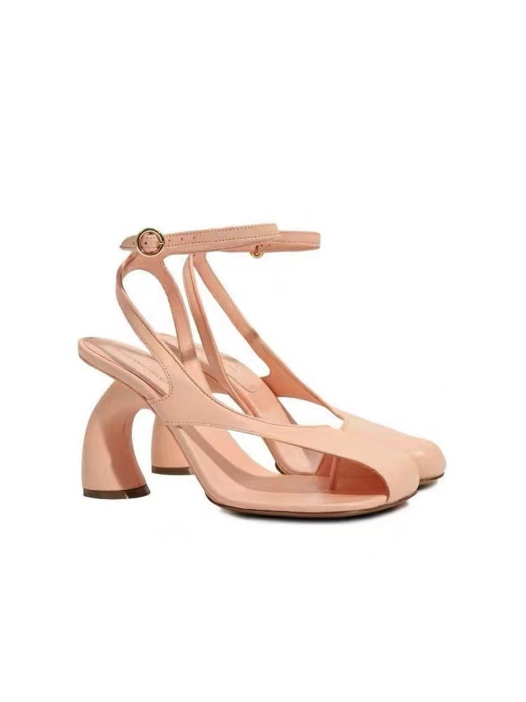 Black Sculptural Heel Sandals – Modern