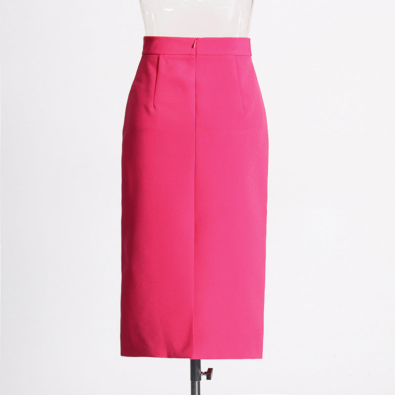 high-waist pencil skirt with 3D floral appliqué – EMERALD