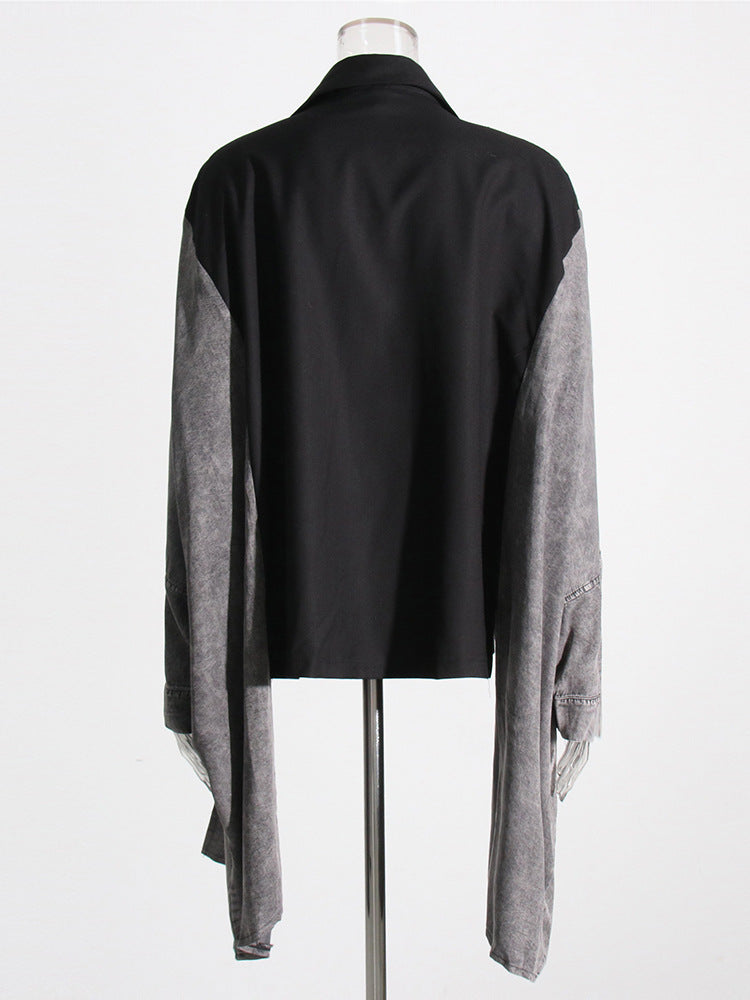 asymmetrical layered blazer with contrast sleeves – NOX