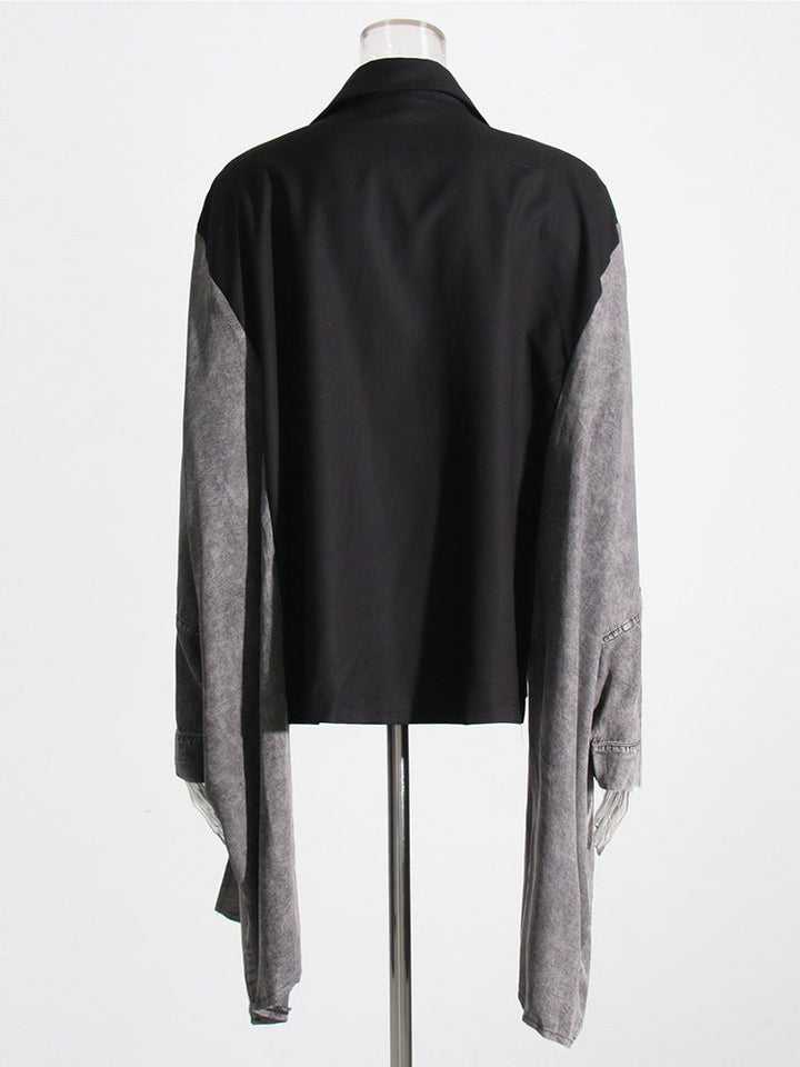 asymmetrical layered blazer with contrast sleeves – NOX