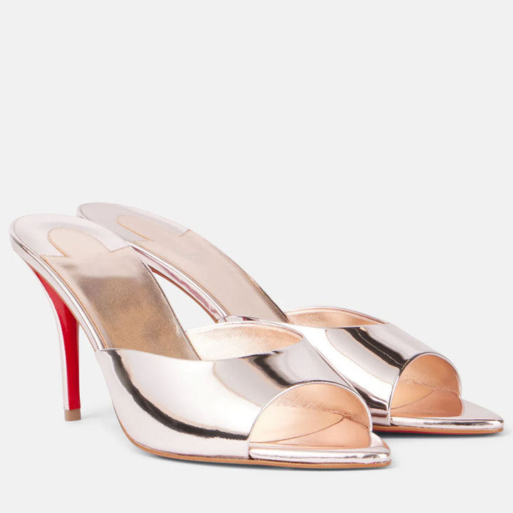 Patent Open-Toe Stiletto Mule Heels – BLANC