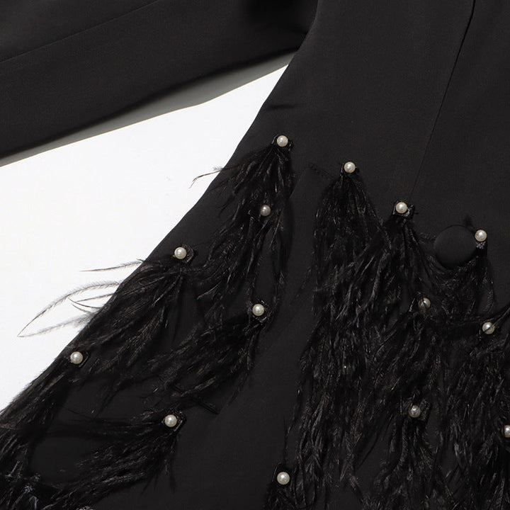 belted blazer dress with feathered skirt – BORAYLA