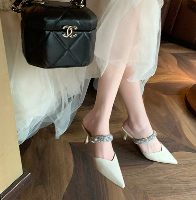 pointed-toe mule with rhinestone strap - LUNAZMU