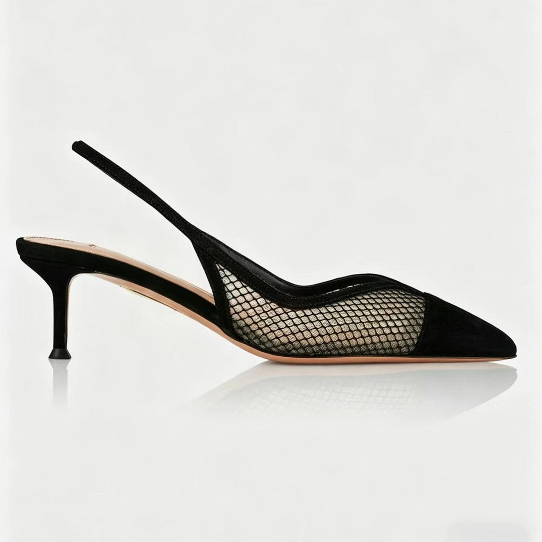 Black Mesh Slingback Heels – Midnight