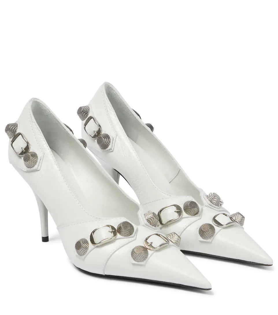 Studded Buckle Pointed Toe Stiletto Heels – BORDEAUX