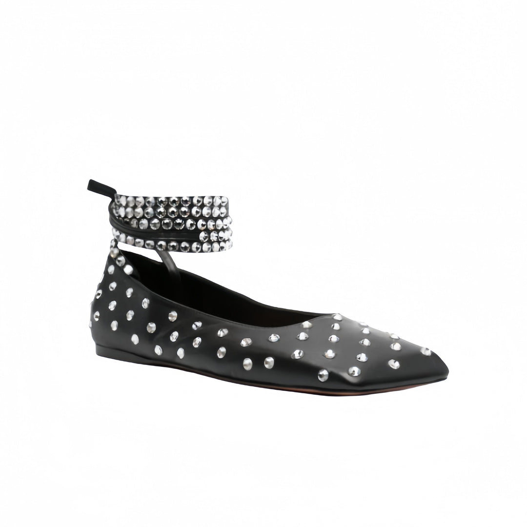 Studded Ankle Strap Flats – MIDNIGHT