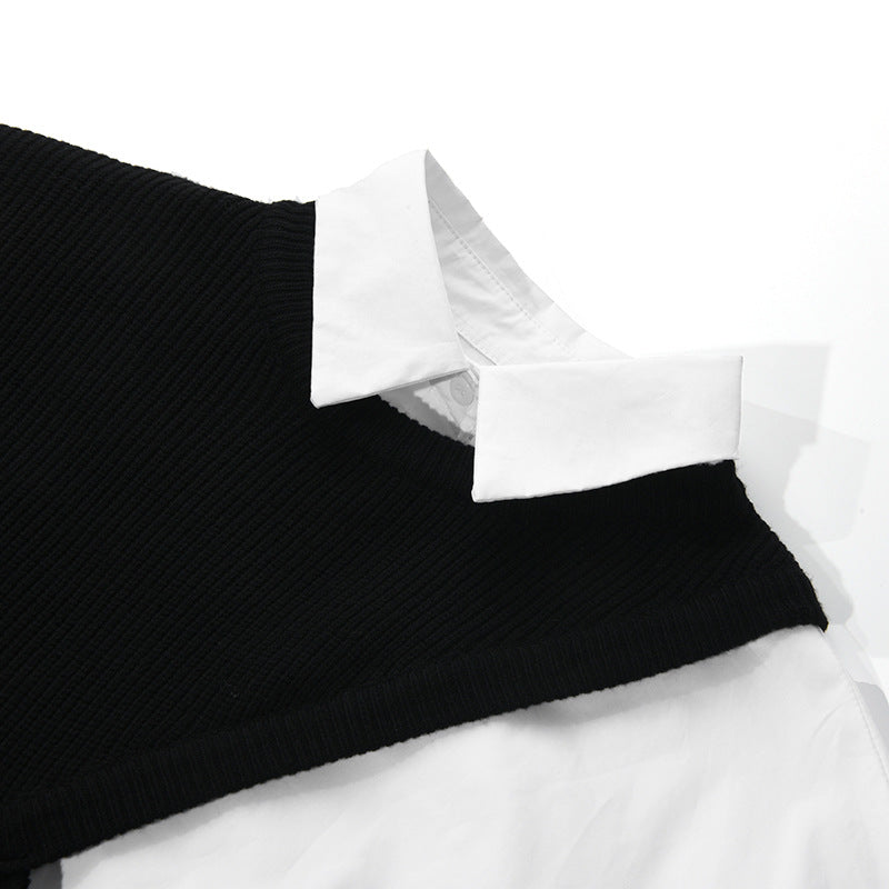layered contrast shirt with asymmetric knit panel – MONO