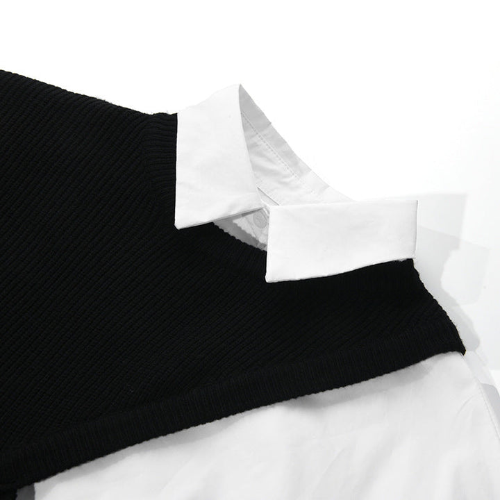 layered contrast shirt with asymmetric knit panel – MONO