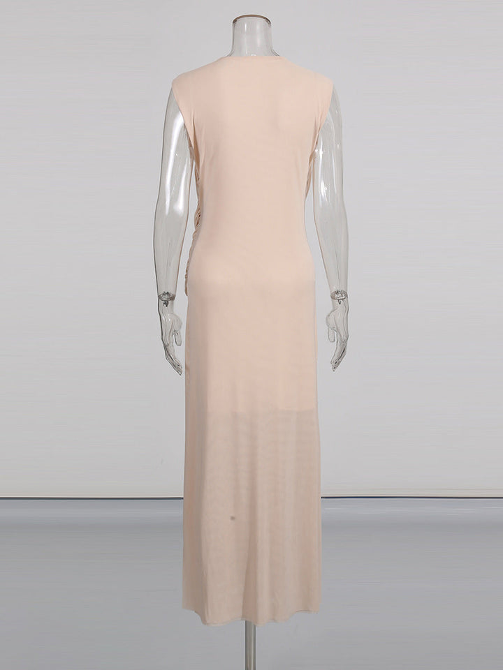 sleeveless woven draped maxi dress with pleated skirt – EZAT