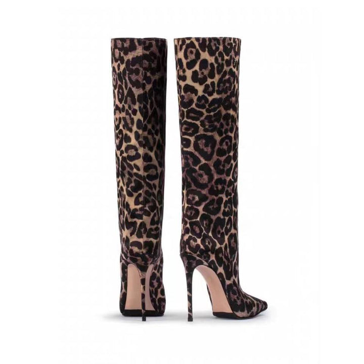 leopard print stiletto knee-high boots – ODD- VIVIEN