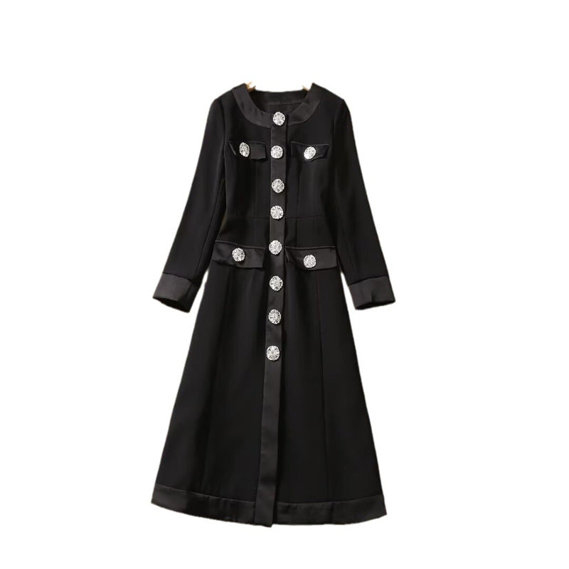 embellished button A-line midi coat dress – SERAPHINA