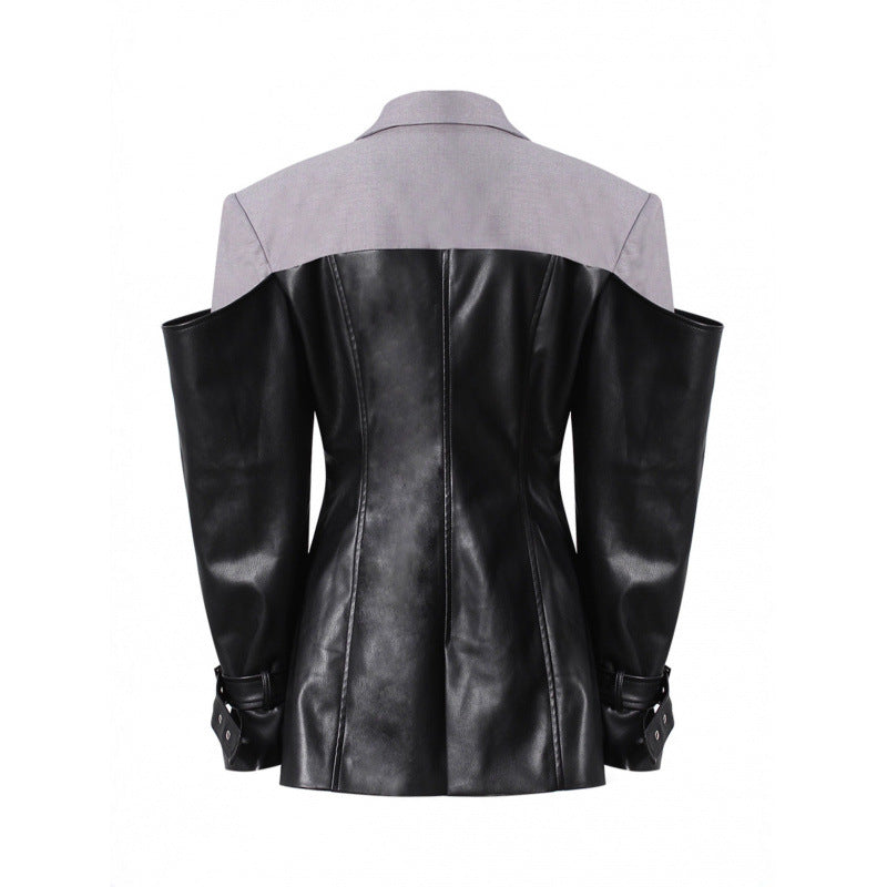 Asymmetric Cut-Out Leather Blazer Dress – VERA