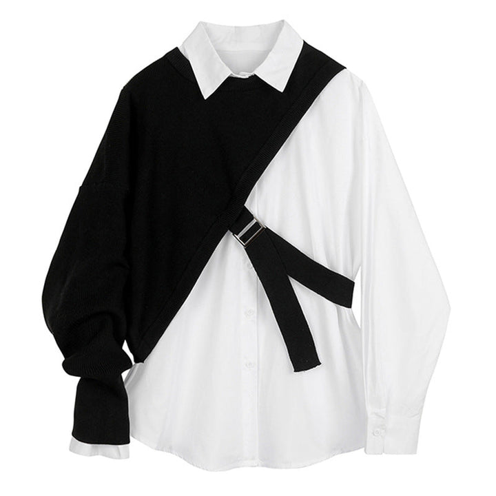 layered contrast shirt with asymmetric knit panel – MONO