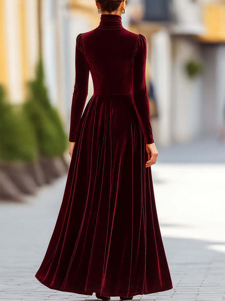 velvet high-neck maxi dress with fitted waist – ODD- MILYA