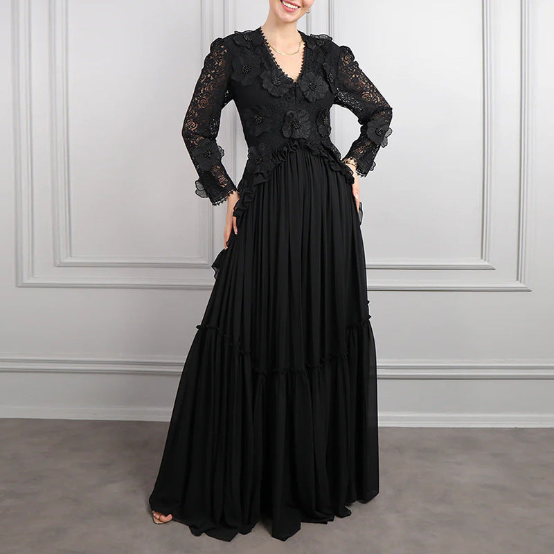 lace bodice gown with tiered pleated skirt – MONALAR
