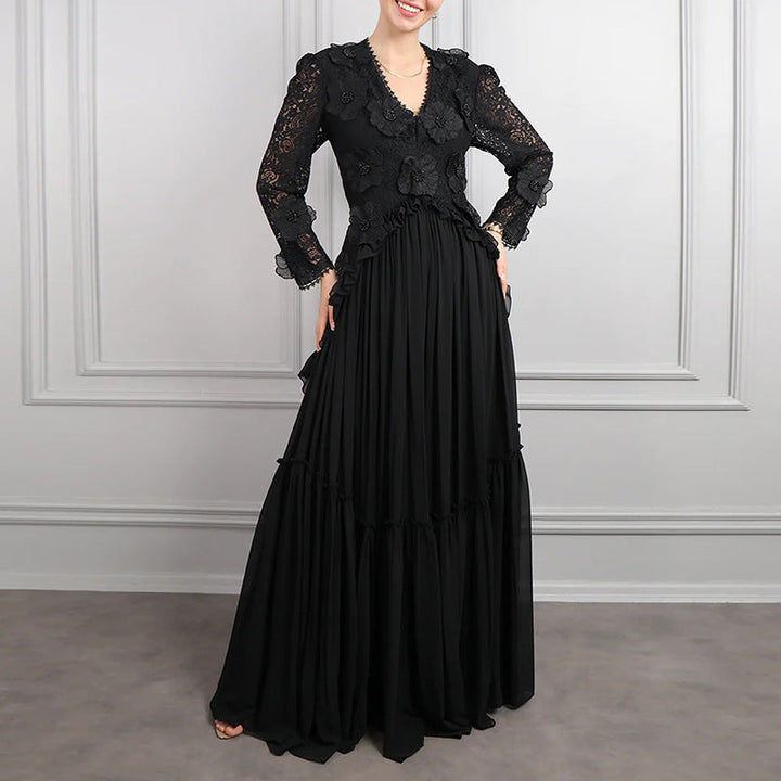 lace bodice gown with tiered pleated skirt – MONALAR