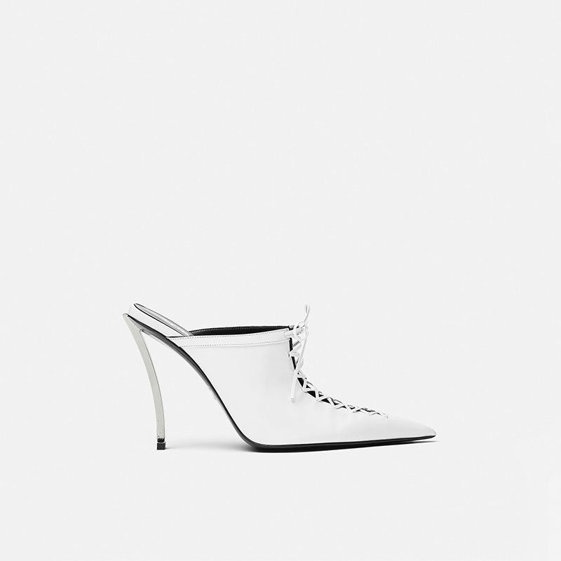 Lace-Up Pointed Toe Mule Heels – BLANC