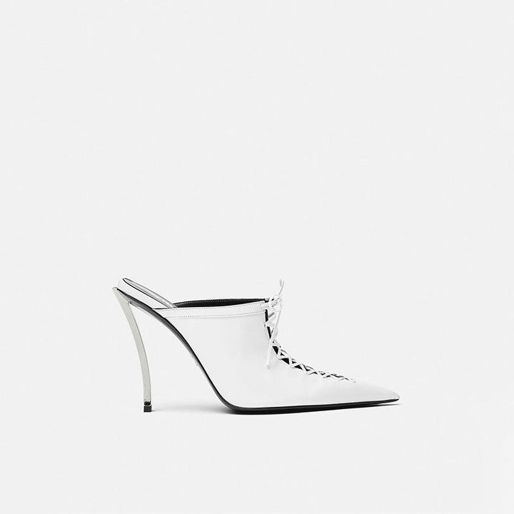 Lace-Up Pointed Toe Mule Heels – BLANC