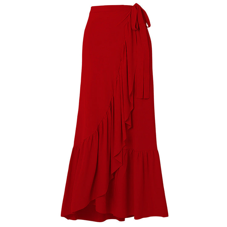 floral plunge one-piece with ruffle wrap skirt – FUCHSIA
